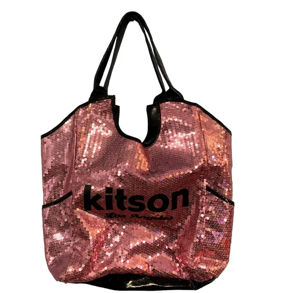 Kitson Los Angeles Pink Sequin Black Trim Tote Bag - Image 3