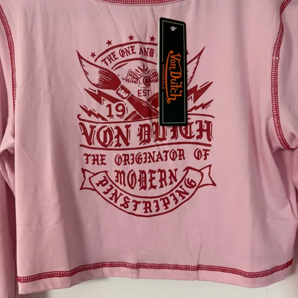 Von Dutch Pink Long Sleeve women’s crop top size medium - Image 3