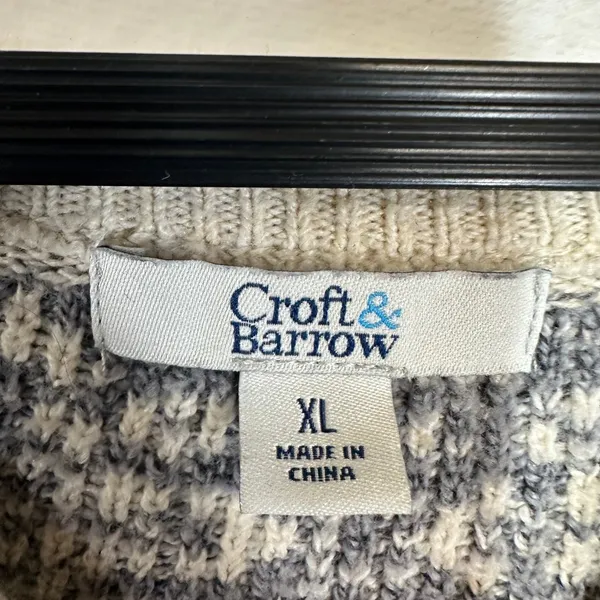 Croft & Barrow XL Fair Isle Yoke Sweater Beige Metallic Knit Cozy Winter Nordic - Image 4