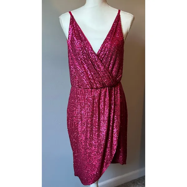 Trina Turk Designer Party Mini Dress Hot Pink Sequin Sexy Date Night Size 8 - Image 2
