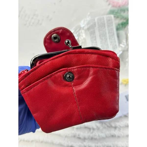 Hampton‎ Direct Red Leather Coin Purse Kiss Lock Multi Pocket Wallet 62654 NEW - Image 5