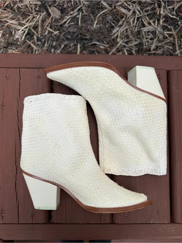 Miista Bondi Off White Woven Leather Western Ankle Boots Size US 7.5 $390 - Image 10