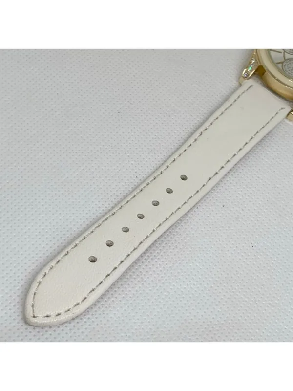 Ding feng Women’s watch gold tone rhinestones 35mm quartz white leather running - Image 5