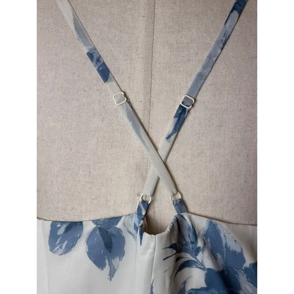 Lulus Elegantly Inclined Wrap Dress Women XL Blue‎ Cream Floral Print Maxi Boho - Image 10