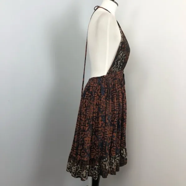 Free People Beach Day Open Back Halter Mini Dress In Black Medium - Image 6