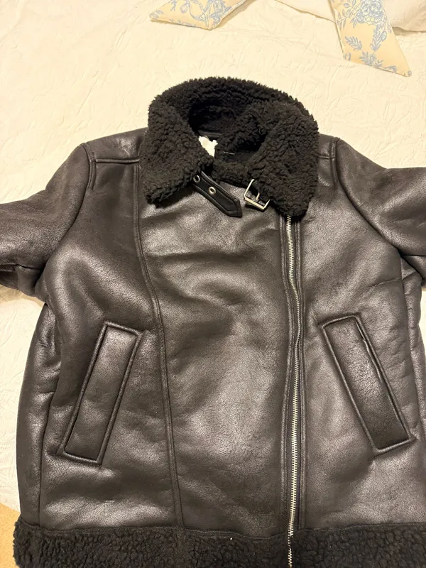 H&M Leather Fur Jacket Coat Winter Black Fur - Image 6