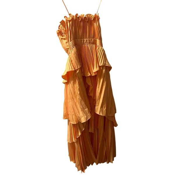 AMUR Orange Janey Tiered Ruffle Strapless Midi Pleated Fully Lined Dress size 6 - Image 4