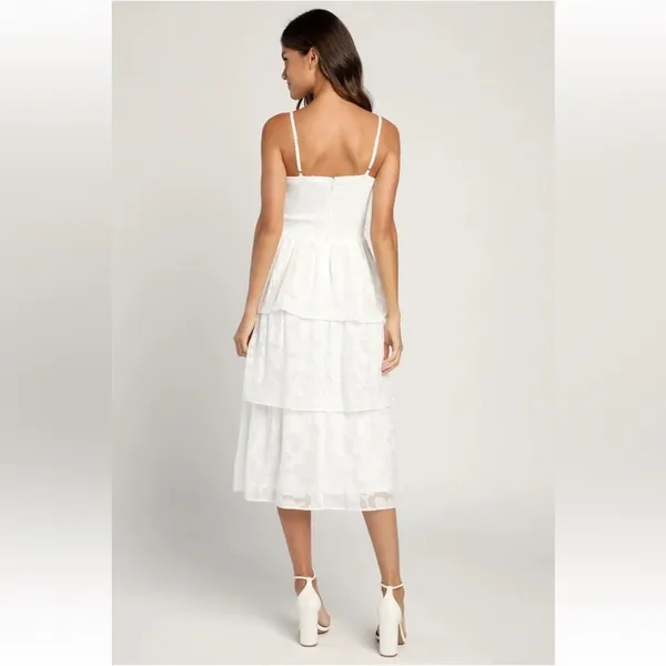 Lulus Grace And Beauty White Burnout Floral Print Tiered Dress - Size XS - Image 4