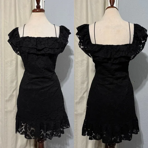 TOBI Black Lace Ruffle Off the‎ Shoulder Mini Whimsigoth Dress XL Dark Romantic - Image 2