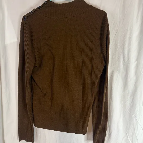 Sanctuary Woman’s Brown Ribbed Mock Neck Sweater with Button Detail — Size XL - Image 9