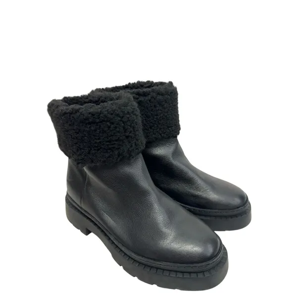 Marc Fisher LTD Boots Black Leather Fur Shearling Lug Sole Size 7 Winter Boots - Image 2