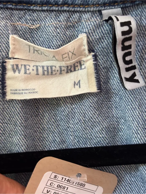 We The Free Blue Denim Short-Sleeve Jumpsuit with Tan Bandana Panels - Image 8