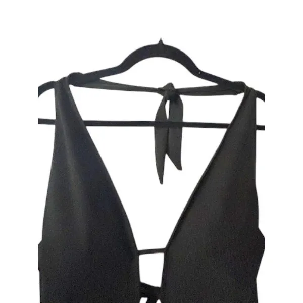 Black Plunge Tie Side‎ Ruched One Piece Swimsuit Adjustable Bathing Suit XS - Image 11