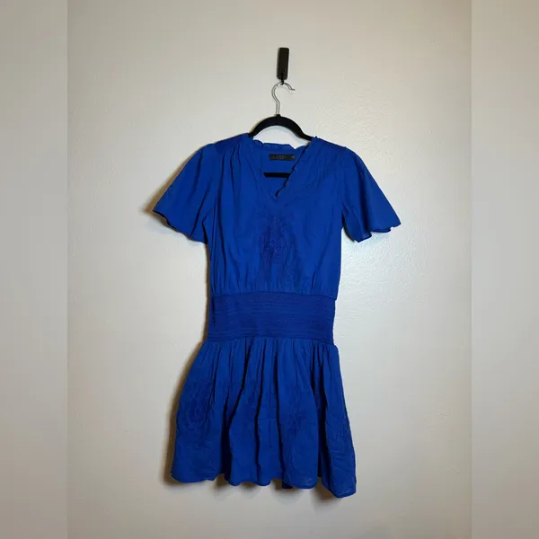Lauren Ralph Lauren 'SIZANNA' Smocked Waist‎ Floral Embroidered Dress Royal Blue - Image 2