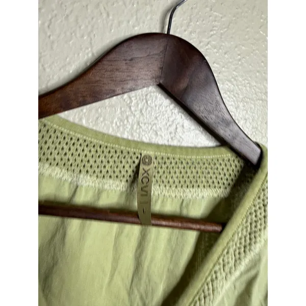 XCVI Imogen Dress Green Cotton Zip Front Ruched Knee Length size L Boho - Image 3