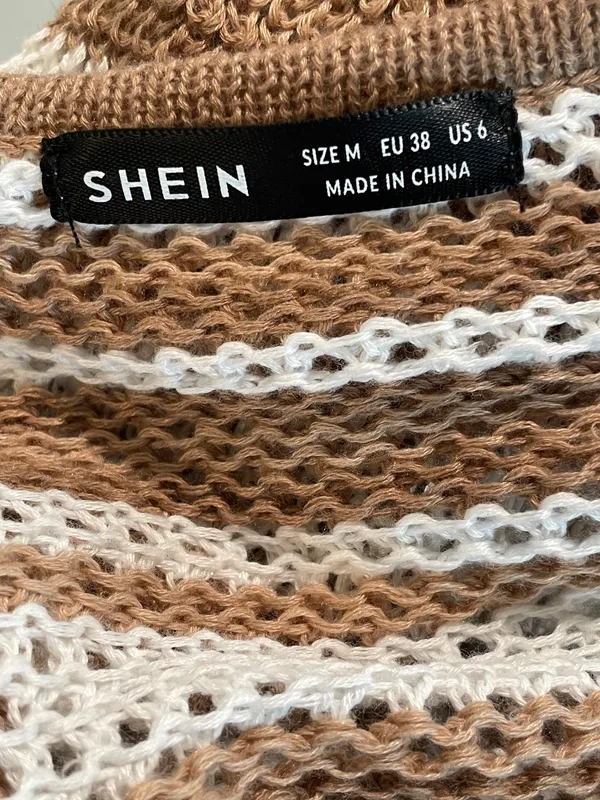 SHEIN brown and white striped tie-front crochet crop cardigan - Image 3