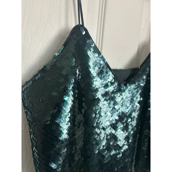 Express Dark Green Sequin Cami Tank Top S Going Out Holiday Party - Image 5