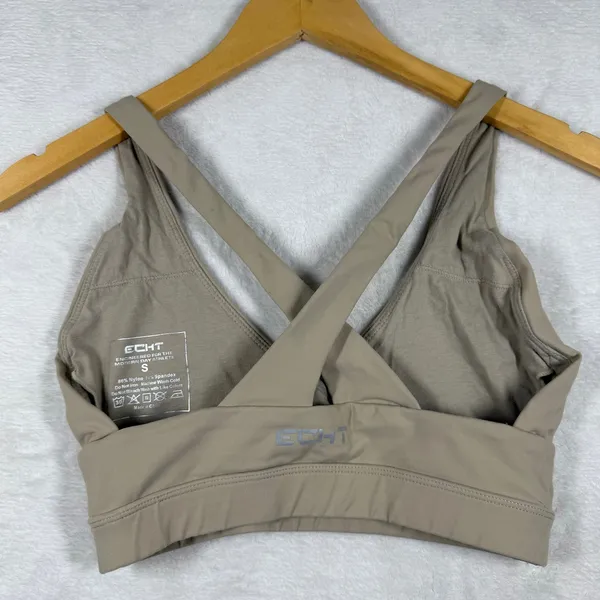 ECHT Arise V-Back Sports‎ Bra Womens Small Taupe Tan Criss Cross Strappy Workout - Image 5