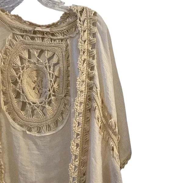 Altar’d State Cream Crochet Trim Midi Boho Festival‎ Kimono Kaftan XS Coverup - Image 12
