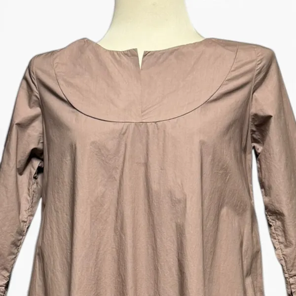 Neirami Made in Italy Cotton Poplin 3/4 Sleeve Midi Dress Tortora Brown Small - Image 2