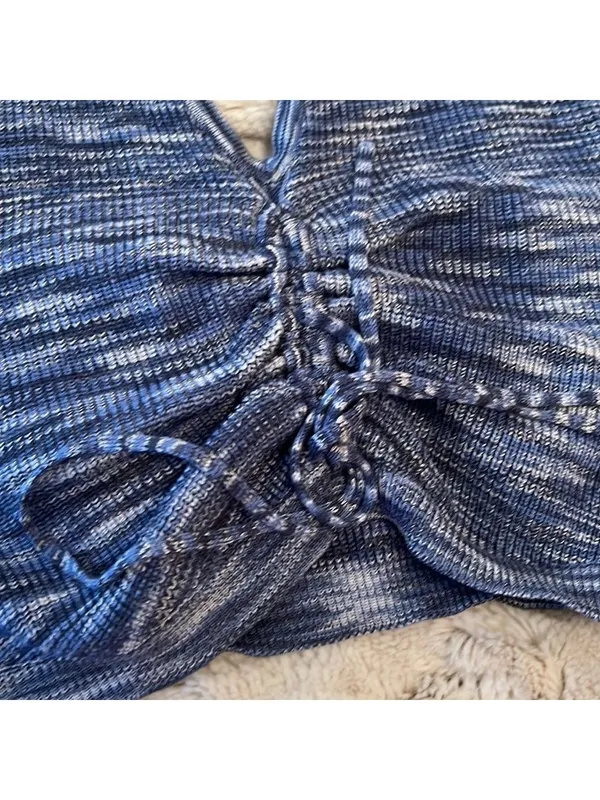 Vici JEANIE RUCHED HALTER KNIT CROP TOP - BLUE - Image 5