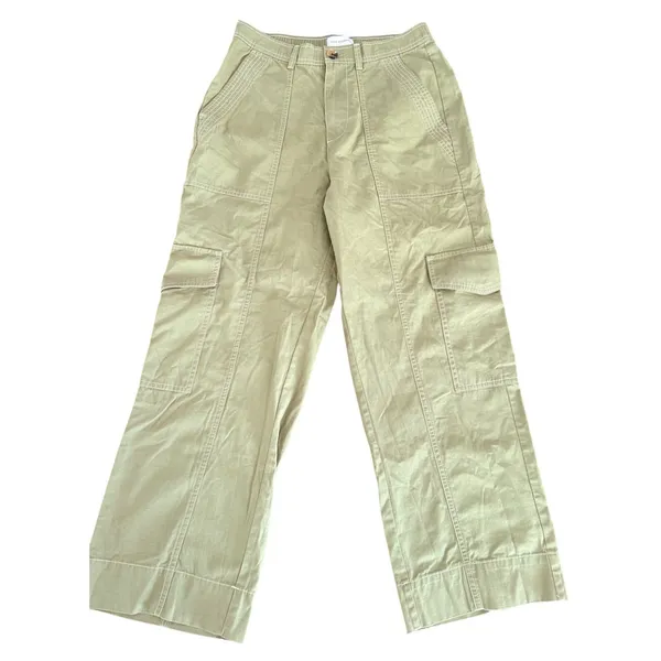 Free Assembly Womens Sage Green‎ Wide Leg Cargo Pants Contrast Stitch Small - Image 2