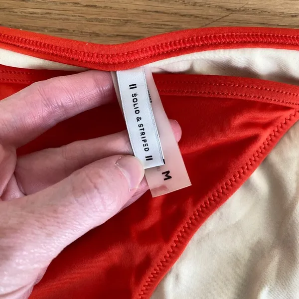 Solid & Striped - Triangle Bikini in White & Orange - Image 2