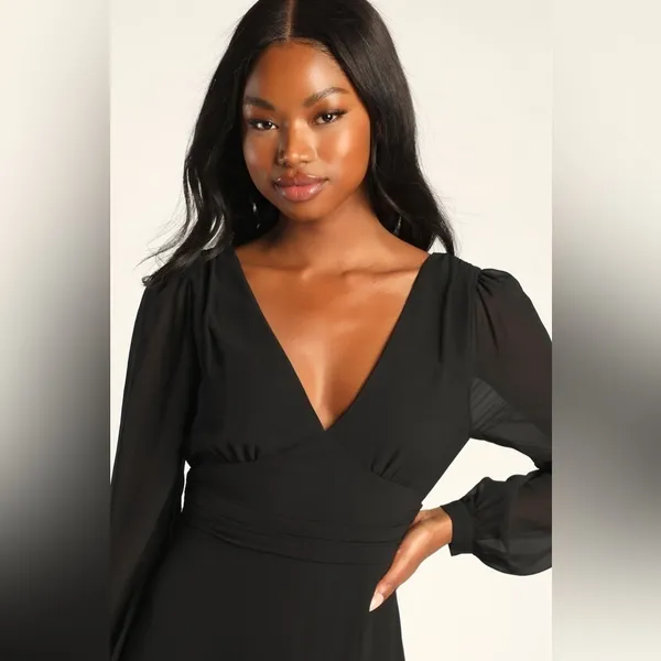 Lulus Love You So Black Long Sleeve Maxi Dress - Image 3