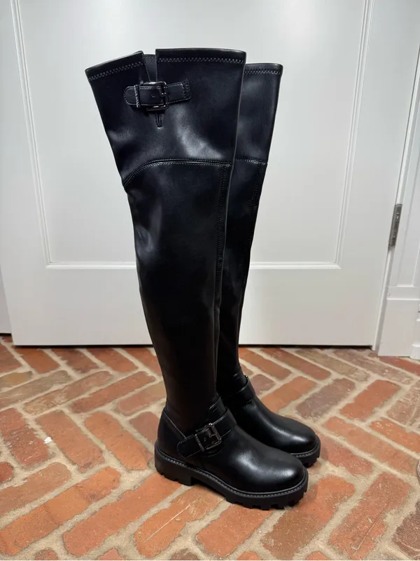 Nine West Nans Over-the-Knee Boots Size‎ 5 Black Lug Sole Buckle Detail grunge - Image 2