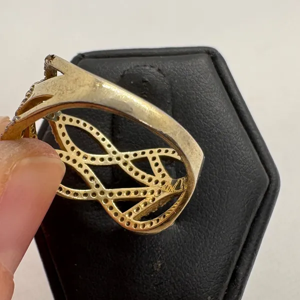 Vintage 925 Sterling Silver Gold Plated CZ Lattice Wave Statement Ring Size 9.25 - Image 9