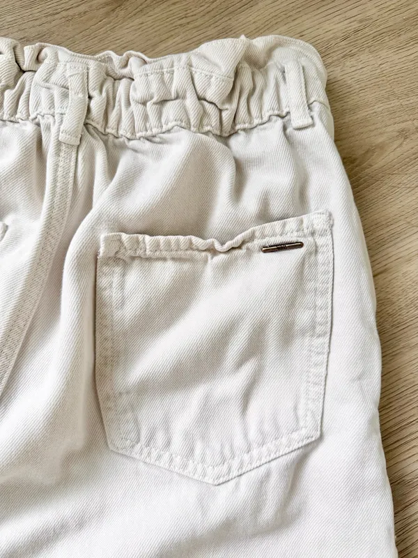 ZARA Ivory Cream Beige Baggy Paperbag High Waisted Denim Jeans - Image 5
