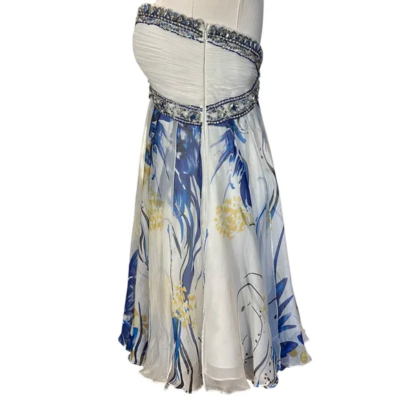Terani Cocktail Dress 100% Silk Y2K Fairy Beaded Short Sheer Lined Flowy SZ 2 - Image 12