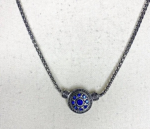 Silver Necklace Blue Crystal Round Decorative Pendant 18” Adjusts - Image 3