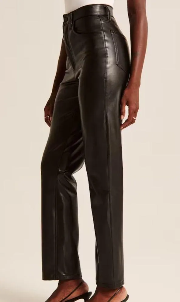 Abercrombie SHORT 90’s Straight Ultra High Rise Vegan Leather Black Pants 12 - Image 4