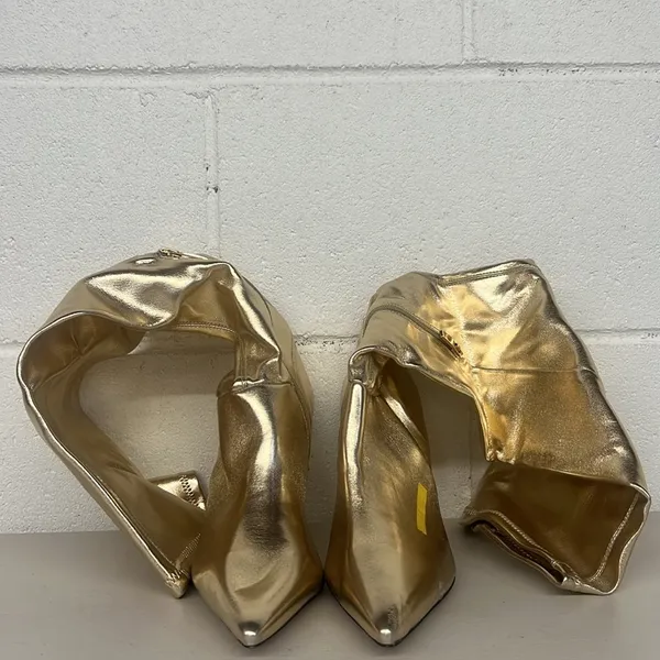 Franco Sarto sz8 Alta vintage nostalgic gold heeled boots calf sexy pointed toe - Image 3