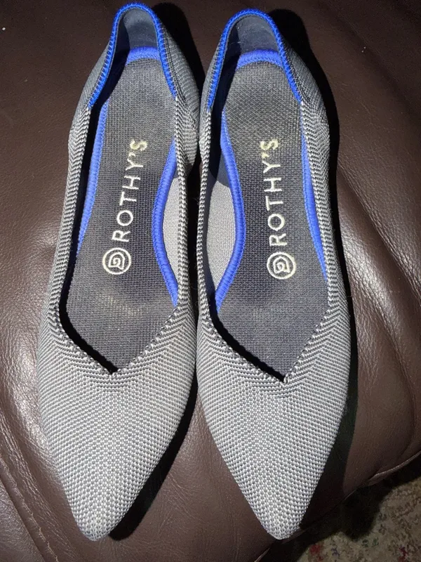 Rothy's Pointed Knit Flats in Navy and White Herringbone - Image 2