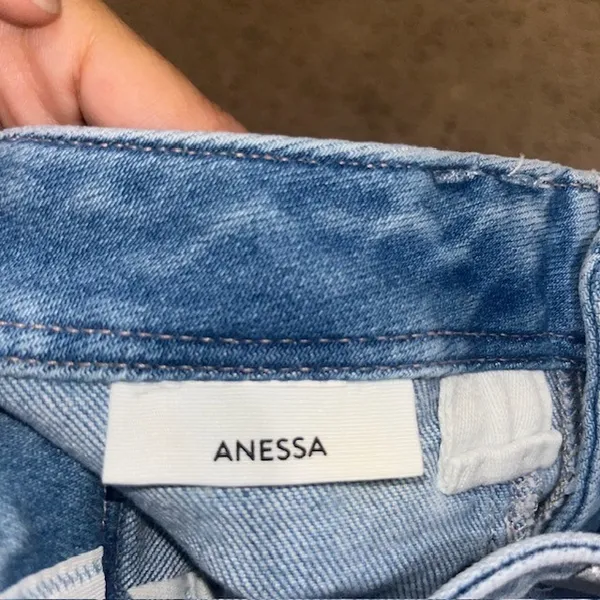 Paige Anessa Wide Leg Jeans High Rise‎ Patch Pocket Raw Hem Shooting Star 27 - Image 8