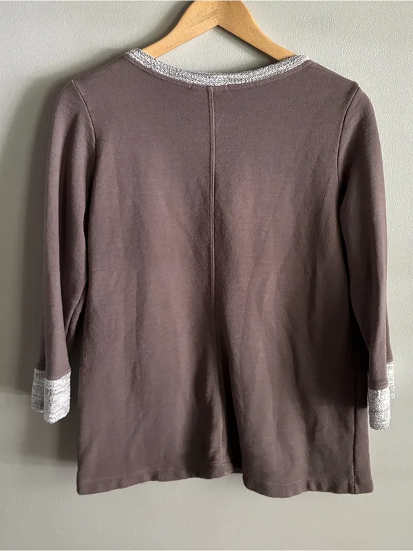 Fresh Produce XS Brown Contrast Knit Thermal Top 3/4 Sleeve Made USA - Image 5