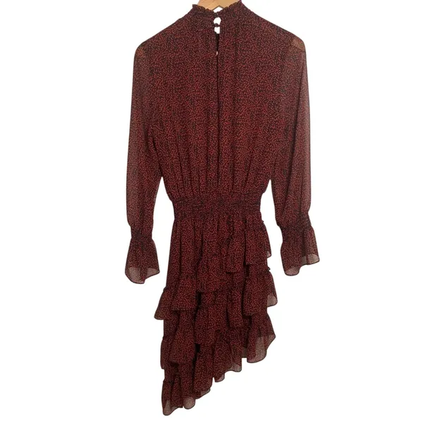 Misa Los Angeles Savanna Asymmetrical Ruffle Mini Dress Red Banana Leaf Small - Image 7