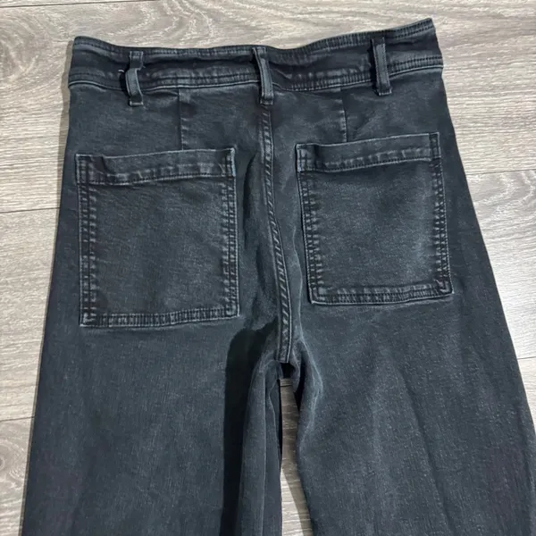 Washed Black High Rise Wide Leg Raw Hem‎ Jeans Patch Pockets 26W L28 Bohemian - Image 8