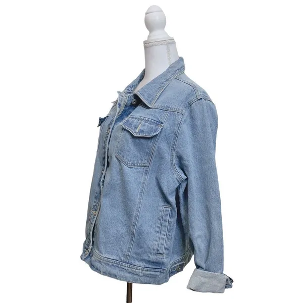 PB BASICS XL Light Wash Denim‎ Jacket Women XL 100% Cotton Button Up Y2k Vintage - Image 3
