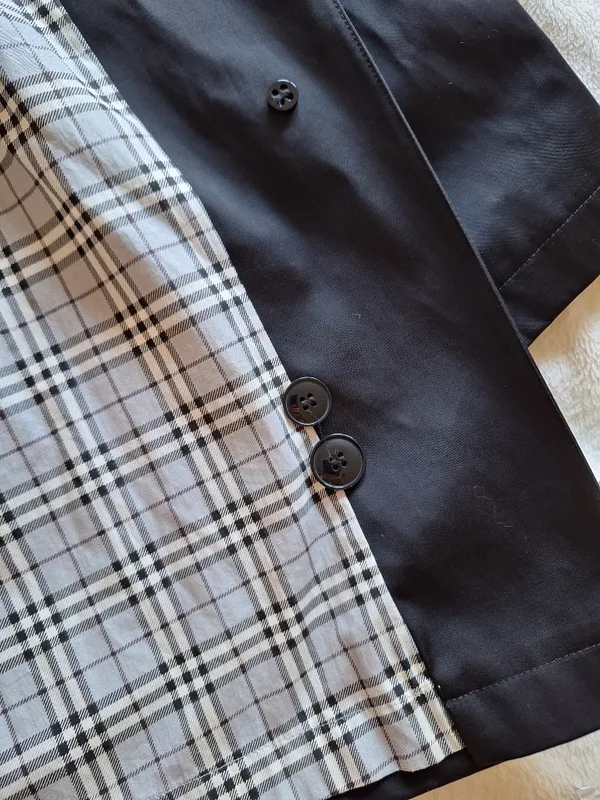 NWOT Gallery Black Single Breasted Rain Coat Jacket Size L Plaid Lining - Image 13