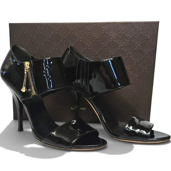 Gucci Black Patent Leather Ankle Cuff Sandal Heels Size 38.5 - Image 9
