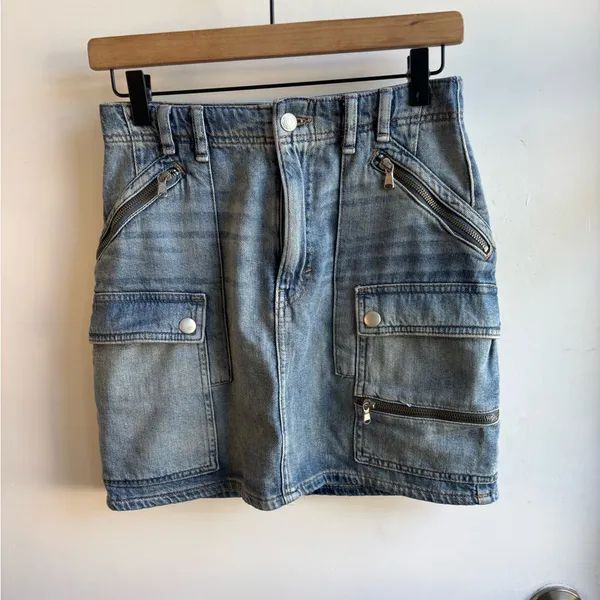 We The Free Cargo Zipper‎ Denim Mini Skirt size 26 grunge gothic boho - Image 2
