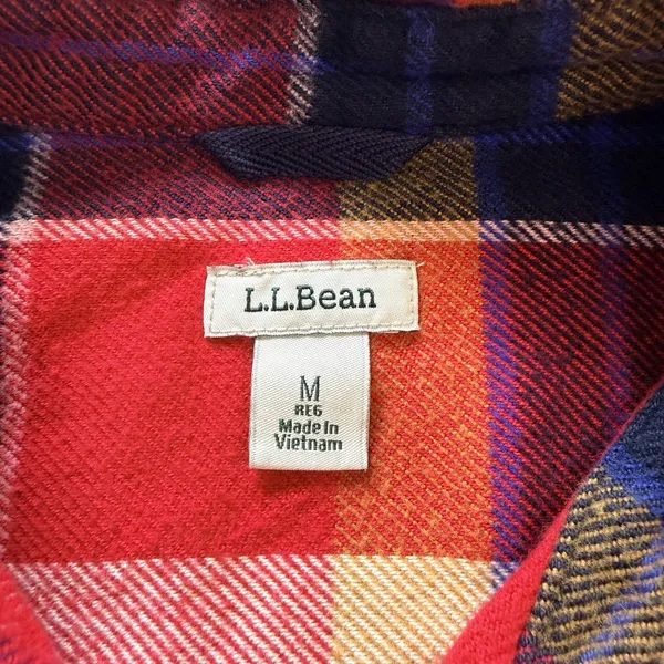 LL Bean Womens Red Blue Plaid Organic Cotton Flannel Button Shirt Size Medium - Image 9
