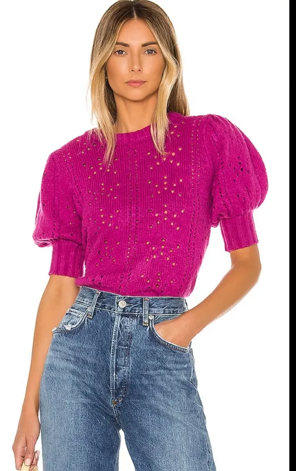 For Love & Lemons Brooke Pointelle Sweater in Juice - Image 7
