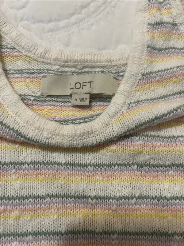 LOFT Cream Knit Tank with Pastel Stripes - Image 2