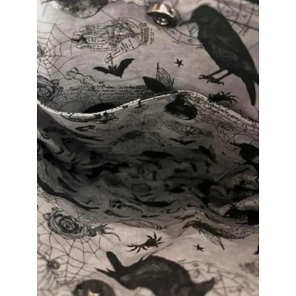 Handmade Autumn Burlap Flannel Crow liner Tote Bag - Image 5