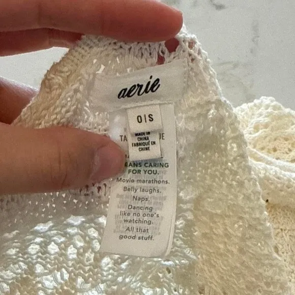 Aerie Cream Crochet Maxi Beach Cover Up Women's Open Wrap Size 0/S 100% Cotton - Image 5