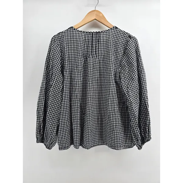 J.Crew Blouse Womens XL Gingham Eyelet Embroidered Black White EUC - Image 3